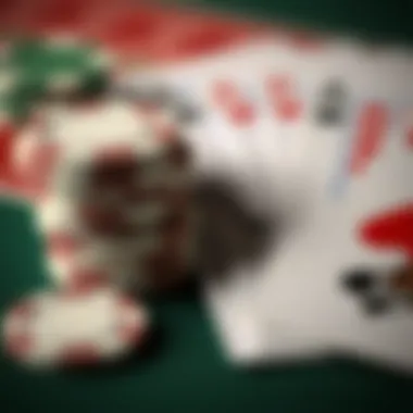 Close-up of baccarat chips and cards