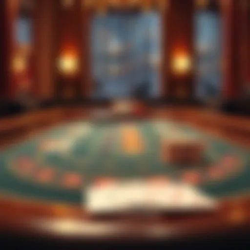 Overview of a baccarat table with cards