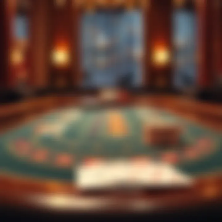 Overview of a baccarat table with cards