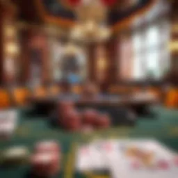 A detailed view of a baccarat table with cards and chips
