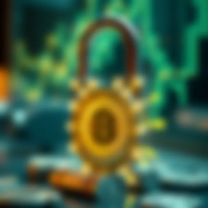 An intricate digital lock symbolizing security in cryptocurrency transactions
