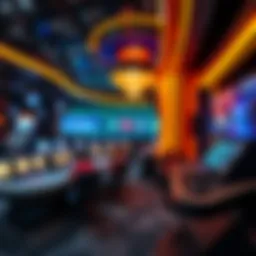A futuristic virtual casino environment showcasing cryptocurrency gaming