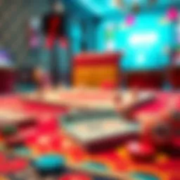 Bingo game cards and tokens on a vibrant table