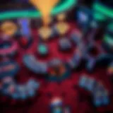 An aerial view of a vibrant casino floor filled with gaming tables and slot machines.