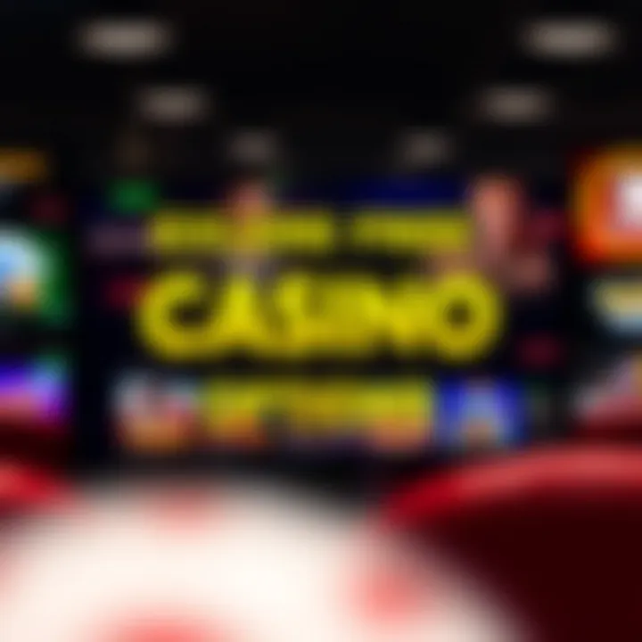 A digital screen displaying various casino games available for free