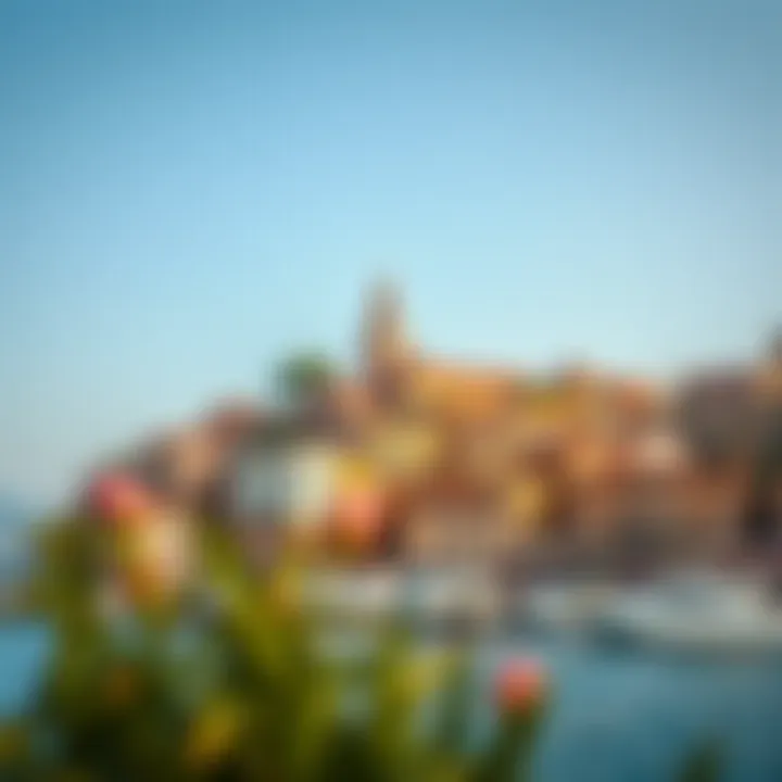 The picturesque coastline of Genoa with its colorful buildings and bustling harbor.