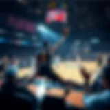 Basketball court with playoff teams competing