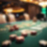 A digital blackjack table with cards and chips