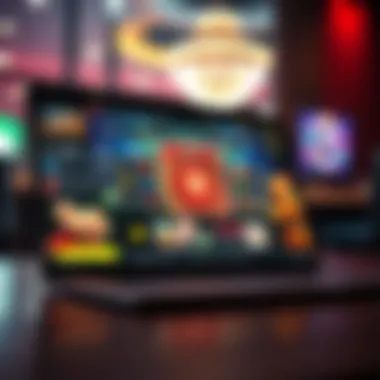 A modern online casino interface displayed on a laptop with engaging graphics.