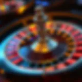 A detailed view of a roulette wheel showcasing its design and colors