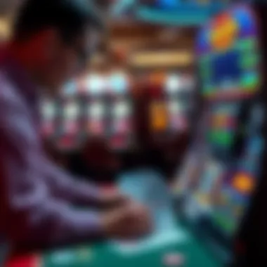 A poker player analyzing strategies with slot machine diagrams