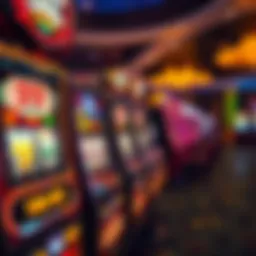 A vibrant casino slot machine showcasing various symbols and bright lights