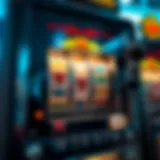 An intricate view of a classic slot machine with vibrant reels